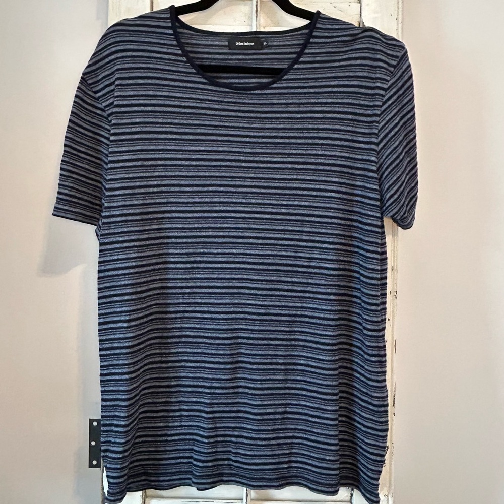MARTINIQUE Soft Short Sleeve Scoop Neck Blue Striped T-Shirt preppy casual
